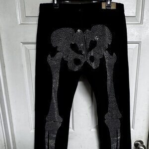 MNMI Black Skeleton Crystal Studded Bling Jeans Size 36
